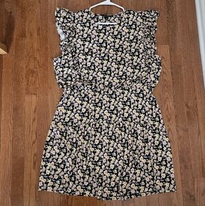 New Banana Republic women's XL knit dress black floral ruffles